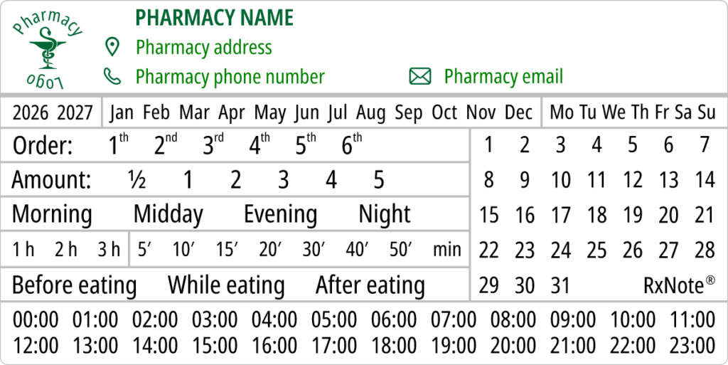 RxNote Medication Tracker Labels