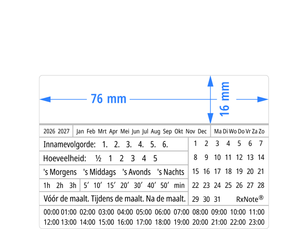 RxNote Medicatie Tracker Etiketten Klein, 76 × 51 mm